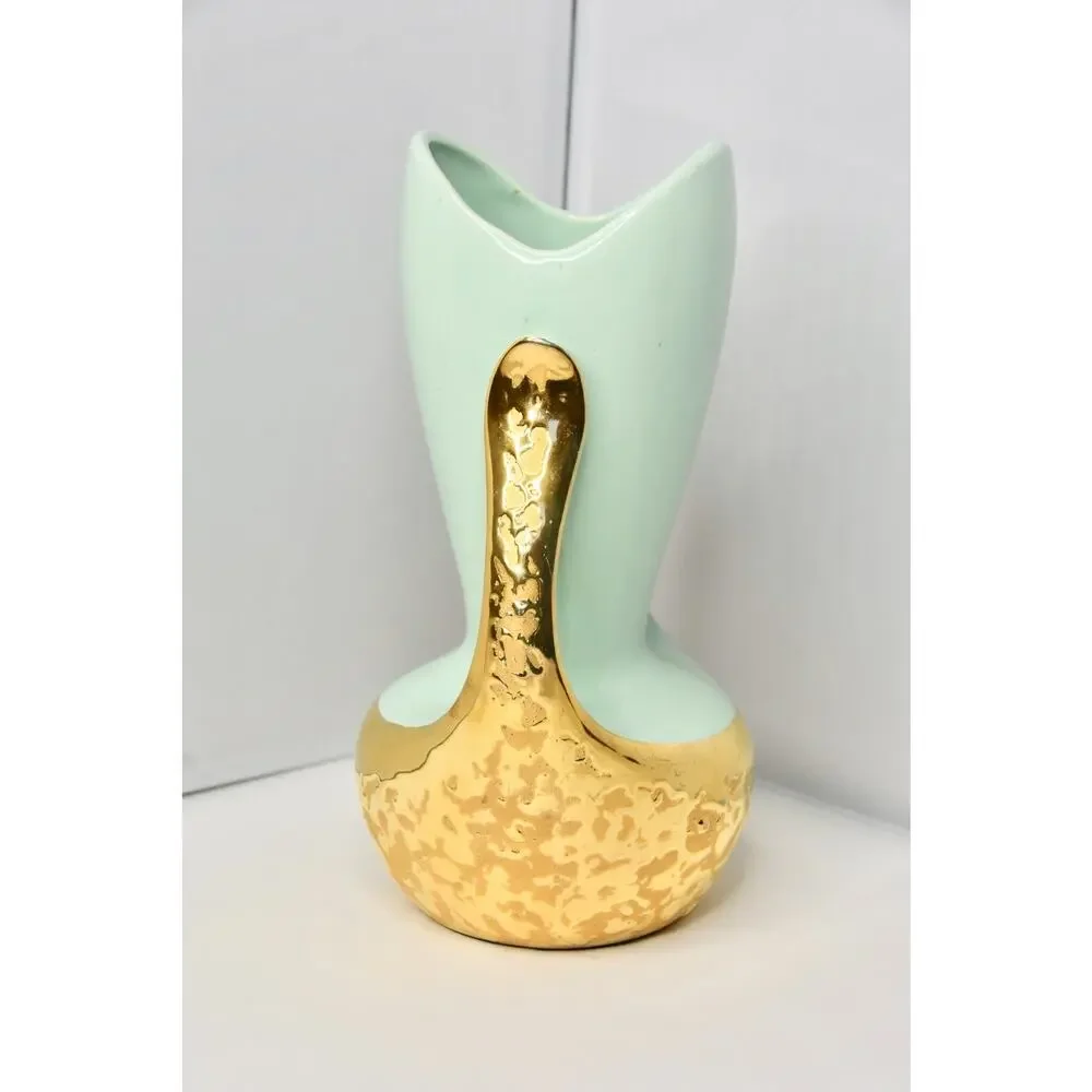 MCM Art Deco Encrusted Weeping 24k Gold Plated Ceramic Urn Vase
